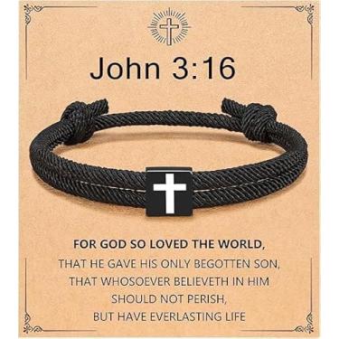 Imagem de Pulseira Cristã Masculina Cruz Jesus Loves You Faith Pulseira Rigious Jewelry for Catolic Men Inspirational Gift, Medium, Latão, Sem Pedra Preciosa
