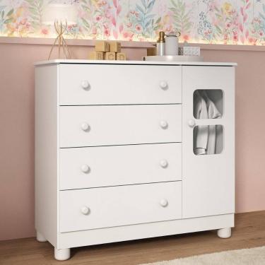 Imagem de Cômoda Infantil 95cm 1 Porta com Vidro e 4 Gavetas Sol Multimóveis MP4422