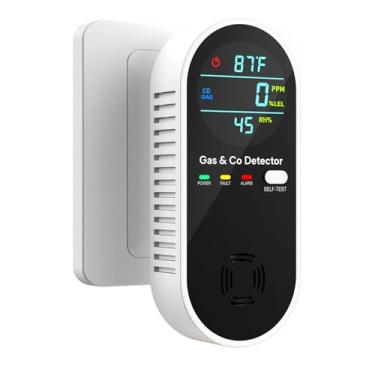 Imagem de Detector de vazamento de gás natural melhorado 4 em 1 e detectores de monóxido de carbono, sensor duplo, detector de vazamento de gás e detectores de monóxido de carbono (temperatura e umidade) para
