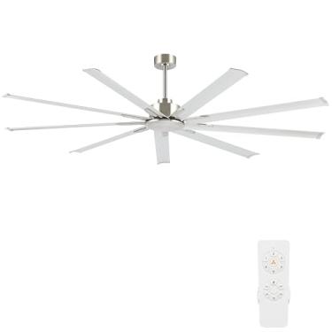 Imagem de WINGBO Ventilador De Teto Industrial Sem Luz 84", 9 Pás De Alumínio, Controle Remoto De 6 Velocidades, Motor Dc Reversível, Para Uso Residencial E Comercial, Sala De Estar/Loja/Armazém, Níquel