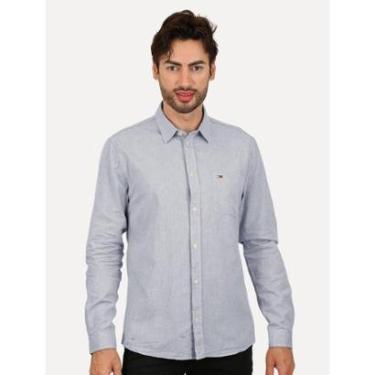 Imagem de Camisa Tommy Jeans Masculina Regular Classic Oxford Pocket Azul Escuro-Masculino