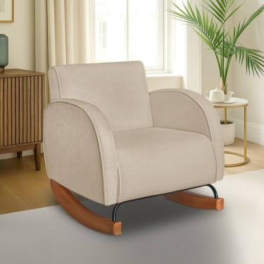 Imagem de Poltrona Com Base Balanço Em Tecido Bouclé Cindy – Lucadi Bege