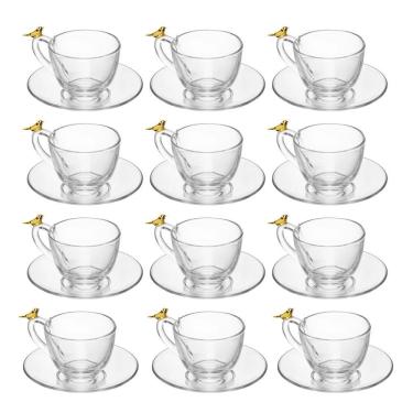 Imagem de Jogo 12 Xícara De Chá Com Pires Golden Bird Pássaro 180ml Cristal Ecológico Wolff