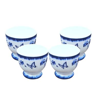Imagem de Jogo 4 Mini Bowl Com Pé De Cerâmica Demoiselle Scalla Branco E Azul Borboletas 9x8cm