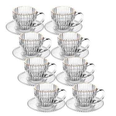 Imagem de Jogo 8 Xícara De Café De Cristal Com Fio De Ouro Império 110ml Wolff