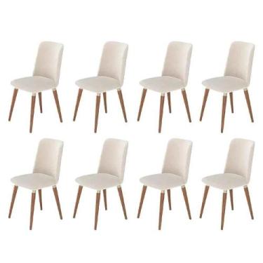 Imagem de Kit de 8 Cadeiras de Madeira Maciça Estofada Dakota - Natural c/ Linho