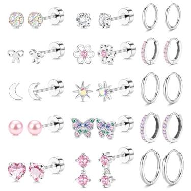 Imagem de LOLIAS Brincos de argola banhados a ouro 14 K - Conjunto de brincos de argola de aço inoxidável cirúrgico hipoalergênicos para mulheres e meninas, conjunto de brincos pequenos para cartilagem, Aço