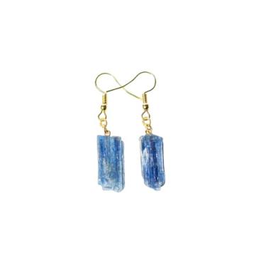 Imagem de Brinco Cianita Azul Pedra Bruta Natural Anzol Dourado