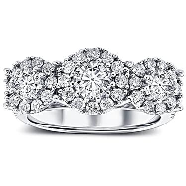 Imagem de P3 POMPEII3 Anel de noivado de diamante de 1 1/2 quilate de halo de três pedras em ouro branco cultivado em laboratório, Ouro branco, Diamante sintético