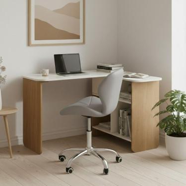 Imagem de Conjunto Mesa Nomad Com Cadeira Escritório Vegas Base Giratória Estofada Cinza