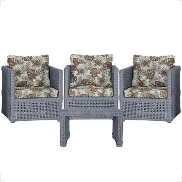 Imagem de Mesa E 3 Poltronas Madri Corda Náutica Estofado 6 Trama Prata