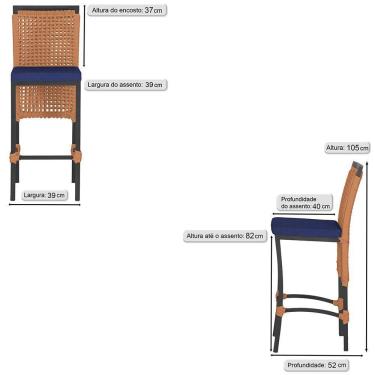 Imagem de Banqueta Em Alumínio Roma Preta Corda Náutica Tecido 10 Terra Cota