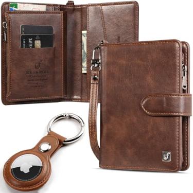 Imagem de Carteira de passaporte de viagem com suporte para AirTag, combo de porta-cartões com chaveiro de bagagem AirTag, compartimentos para cartão de couro para passaporte, Marrom escuro, Viagens