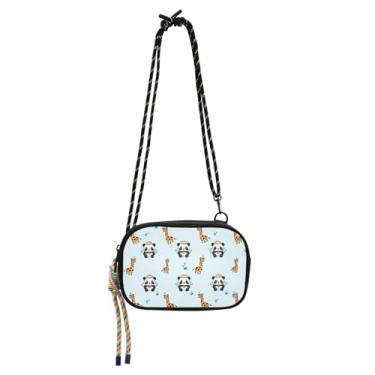 Imagem de Lindas girafas de desenho animado bolsa transversal masculina alça ajustável, bolsas transversais para escola, Lindas girafas Pandas de desenho animado, One Size