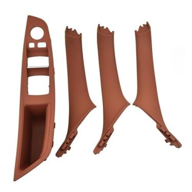 Imagem de Acessórios do carro abs interior maçaneta da porta painel puxar guarnição capa compatível para bmw série 5 f10 f11 520d 530d 535i 550i 51417225857 51417225853(Dark Red set)