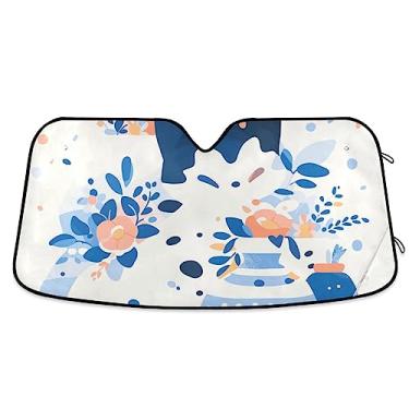 Imagem de Pintura em vaso de forma azul, protetor solar de carro de gato preto, persiana de janela de carro, para SUV, carro, caminhão, acessórios de resfriamento de carro