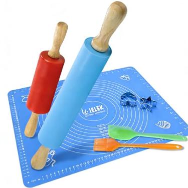 Imagem de Conjunto de pincéis antiaderentes de silicone para pastelaria e espátula: kit combo de rolos de massa grandes e pequenos e 2 cortadores de biscoito de aço inoxidável para assar