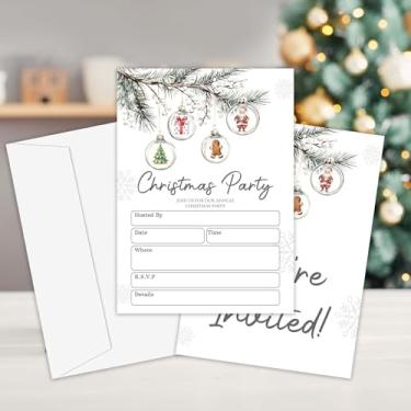 Imagem de OXRUN Convites de festa de Natal, 25 convites de jantar de Natal com envelopes para chá de panela, chá de bebê, festa de aniversário, cartões de convite dupla face para férias de inverno - E04