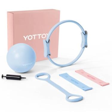 Imagem de YOTTOY Conjunto de anel e bola de Pilates, Figura 8 faixas de resistência, faixas elásticas e guia, conjunto de equipamento de Pilates para iniciantes para exercícios em casa, força do núcleo, ioga