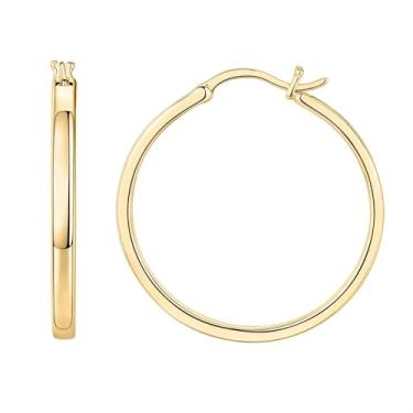 Imagem de Brincos de argola de ouro 14K para mulheres, argolas de tubo quadrado clássico leve em 20 mm/30 mm/40 mm, brincos de ouro hipoalergênicos para o dia a dia, 30 Millimeter, Ouro amarelo, Sem pedra
