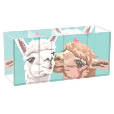 Imagem de TSENQUE Lindo porta-lápis para caneta, mesa, alpaca para beijar dia dos namorados, copos de acrílico, organizador de papelaria, organizador de escritório personalizado e estético