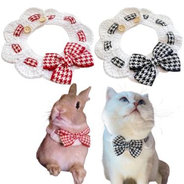 Imagem de 2 peças de gravatas borboleta de coelho para animais de estimação, gravatas de gato, adoráveis coleiras xadrez de malha, roupas de cachecol de Natal — perfeitas para coelhos, gatinhos, filhotes e