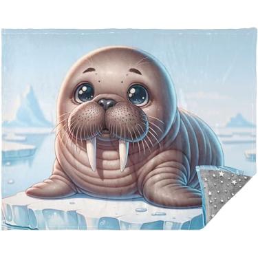 Imagem de TSENQUE Cobertores grandes personalizados com estampa de animal de morsa fofa para sofá cobertores essenciais de sofá para mulheres, presentes florais engraçados, cobertores 178 x 139 cm