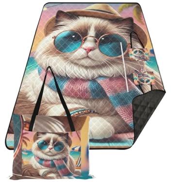 Imagem de TSENQUE Tapete grande de gato Ragdoll da moda para piquenique cobertor de praia grande à prova d'água grande estampa infantil tapete de acampamento para grama 299 cm x 203 cm