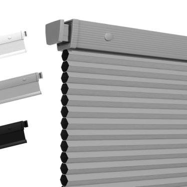 Imagem de Boolegon Persianas celulares sem perfuração para janelas internas, persianas de colmeia com redução de ruído e isolamento térmico, persianas blackout sem fio, fácil de instalar, 56 cm L x 164 A, cinza