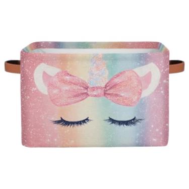 Imagem de Cesta de armazenamento pequena com alças de brinquedo infantil lindas caixas de armazenamento coloridas de unicórnio dobrável de tecido organizador de armazenamento para berçário, sala de estar
