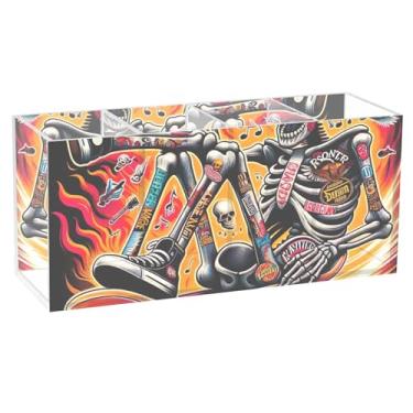 Imagem de TSENQUE Suporte de caneta bonito com estampa de esqueleto de skate, para mesa, animal, arte floral, marcador, organizador de pincéis de acrílico, porta-lápis