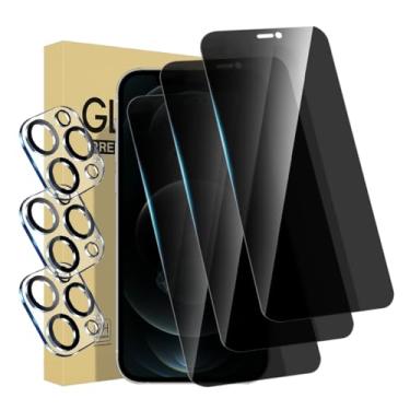 Imagem de Pacote com 3 protetores de tela de privacidade para iPhone 12pro [6,1 polegadas] + pacote com 3 protetores de lente de câmera antiespião, película de vidro temperado privada, [dureza 9H] - HD