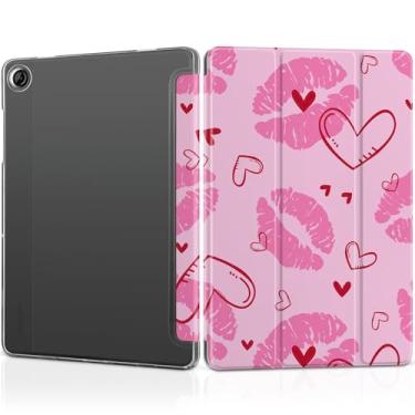 Imagem de MEEgoodo Capa para Samsung Galaxy Tab A9 Plus 27.9 cm 2023 (compatível com o modelo SM-X210/X216/X218), capas para tablet A9+ com textura de seda e capa traseira transparente para PC, beijo fofo e