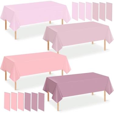 Imagem de Hallswl 12 peças de toalha de mesa de plástico pastel claro 4 cores rosa toalha de mesa retangular impermeável rosa claro capa de mesa para decoração de festa de aniversário de chá de bebê, 137 x 272
