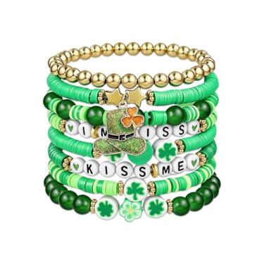Imagem de Sidlens Pulseiras de São Patrício para mulheres, pulseiras empilháveis de trevo de contas, pulseira da amizade da sorte, chapéu elástico HeiShi, pulseira arco-íris, joias irlandesas, presentes para