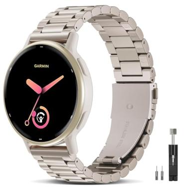 Imagem de EverAct Pulseira de substituição de aço inoxidável de liberação rápida de 20 mm compatível com Garmin Forerunner 165/Forerunner 55/245/645/570-42 mm para Vivoactive 6/5/3/3 Music/Venu Sq 2