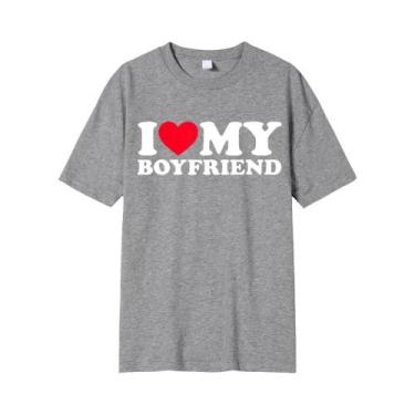 Imagem de Camiseta Unissex Com Estampa 'Eu Amo Meu Namorado(a)' Presente Para Na