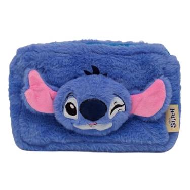 Imagem de Zonacriativa - Necessaire Plush Flat Stitch Disney | Toque macio em pelúcia, compartimento único e ideal para organizar maquiagem e acessórios em viagens