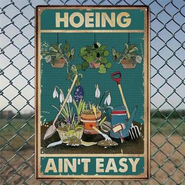 Imagem de Jardim, ferramentas agrícolas cercam flores desabrochando _ 1 arte de parede de alumínio rústico e placa de metal - 20 x 30 cm decoração vintage para ambientes internos e externos para casa