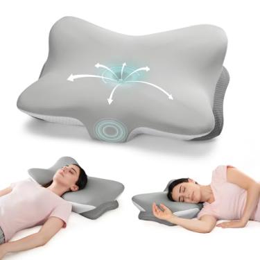 Imagem de LTHTRADE Travesseiro cervical para alívio da dor no pescoço – Almofadas ergonômicas de contorno de espuma viscoelástica com capa de resfriamento e alturas ajustáveis, travesseiro cervical ortopédico