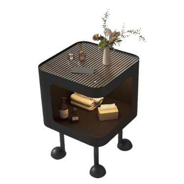 Imagem de TOPINCN Mesa de Cabeceira, Mesa de Canto Pequena, Compacta para Espaços Pequenos, Moderna e Minimalista Com Prateleira Aberta, de Canto para Quarto e Sala de Estar (30cm Preto (Sem Luz))