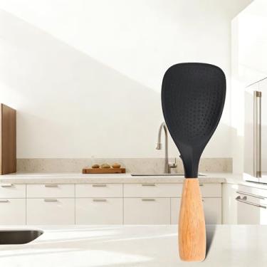 Imagem de 1 colher de arroz em pé de silicone, pá de arroz para uso doméstico, resistente ao calor, antiescaldante, arroz antiaderente, colher de arroz para pendurar, servidores de arroz e batata, colheres de