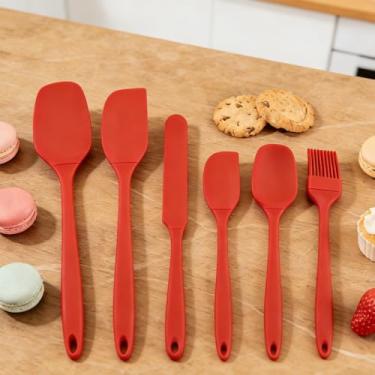 Imagem de Ferramenta de cozinha não pegajosa de 6 peças, conjunto de espátulas de silicone, conjunto de utensílios de cozinha, raspadores antiaderentes, para fritar, mexer e servir, vermelho