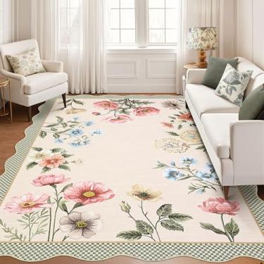 Imagem de GarveeHome Tapetes florais recortados laváveis 20 x 25 cm, tapetes antiderrapantes para sala de estar, 20 x 25, tapete macio para quarto, resistente a manchas, boho com traseira de borracha para sala