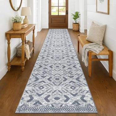Imagem de KILOCOCO Tapete de corredor de corredor 6 x 35 cm tapete lavável marroquino tapete antiderrapante tapete de entrada tapete longo para quarto, cozinha, sala de estar, banheiro, geométrico, boho, cinza,