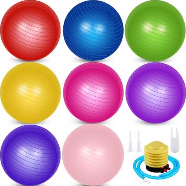 Imagem de Leyndo 8 bolas de exercícios de ioga a granel 66 cm com equipamento inflável bola de pilates com bomba rápida anti-explosão para gravidez, parto, fitness, melhor equilíbrio postural, ioga, pilates