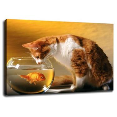 Imagem de Pôster de bigodes impressões em tela gato arte de parede gatinho para casa 1 painéis decorações com moldura 30,5 x 20,3 cm