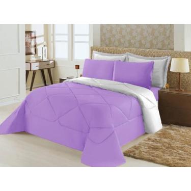 Imagem de Jogo de edredom dupla face casal queen 06 peças lilas branco - NOSSO L