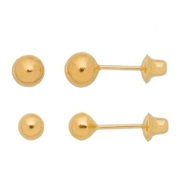 Imagem de 2 Pares Brincos Infantil Bola 3mm E 4mm Ouro 18k 2º Furo - Aea Joias, 
