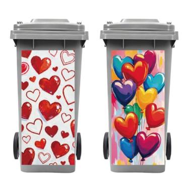 Imagem de Peacoblue Adesivos para lixeira Wheelie 2 folhas de corações e balões adesivos adesivos de caixote de lixo adesivos, 38 cm x 81 cm, à prova d'água, envoltórios grandes para latas de lixo, entrada de